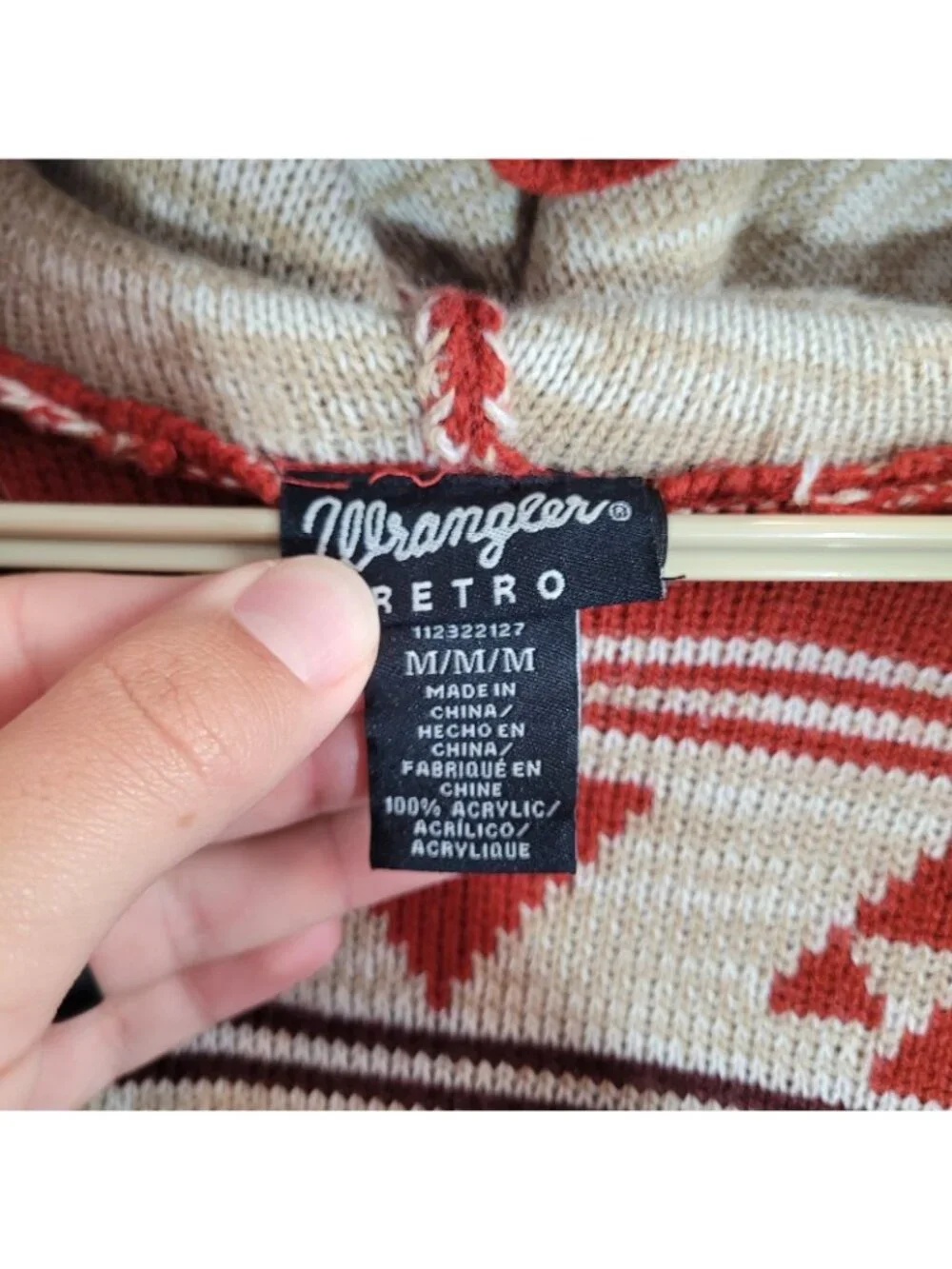 Wrangler Retro Cardigan Womens M Red Open Sweater Knit Western Aztec Southwest - Picture 5 of 8